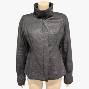 Vtg SARAH PACINI Navy Ramie Resin Mock Neck Avantgarde Goth Punk Jacket S